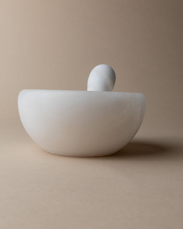 Vintage Marble Mortar and Pestle - White Stone with structure - Mid Century Design Italy 1980s - Kitchen Accessory, Retro Gift Idea_Bottega Jacobs
