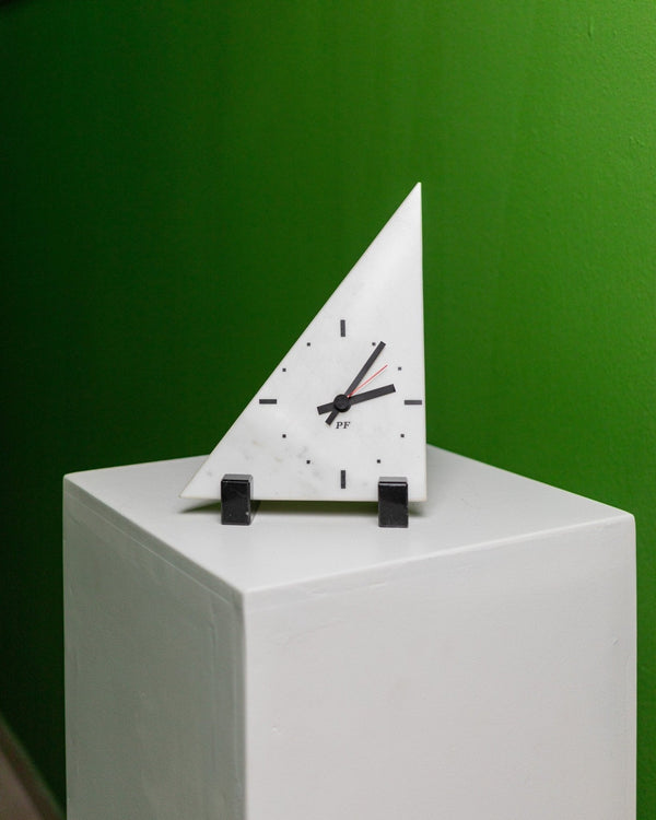 Vintage marble triangle grandfather clock 1980s - Pop Art wall clock by PF - Memphis Style Italy - Bottega Jacobs