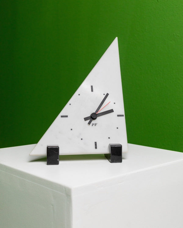 Vintage marble triangle grandfather clock 1980s - Pop Art wall clock by PF - Memphis Style Italy - Bottega Jacobs