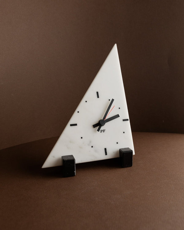 Vintage marble triangle grandfather clock 1980s - Pop Art wall clock by PF - Memphis Style Italy_Bottega Jacobs