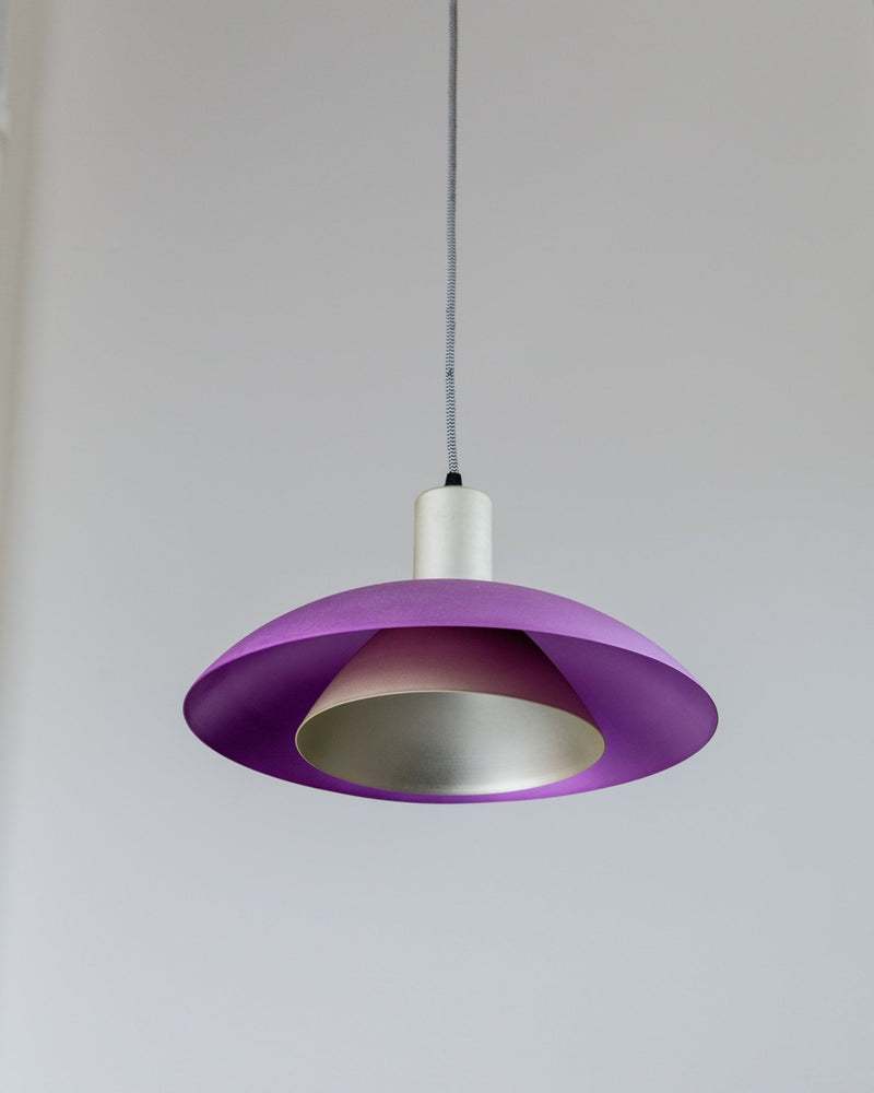 Vintage Metal Ceiling Lamp – 1980s Postmodern Memphis Style, Purple, Green, Silver, Striped Cable, Pop Art Interior, Retro Room Light - Bottega Jacobs