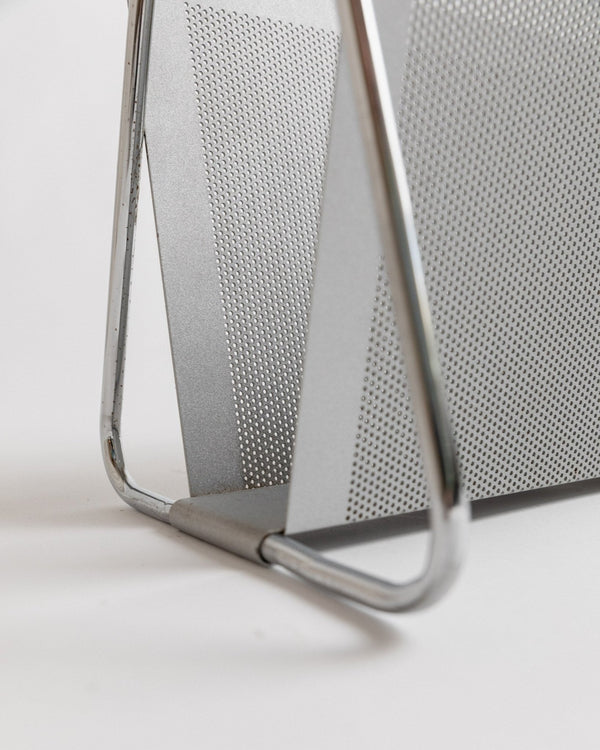 Vintage metal magazine rack by Mascagni - perforated, chrome - plated - space age design Italy 70s - magazine storage, retro gift - Bottega Jacobs