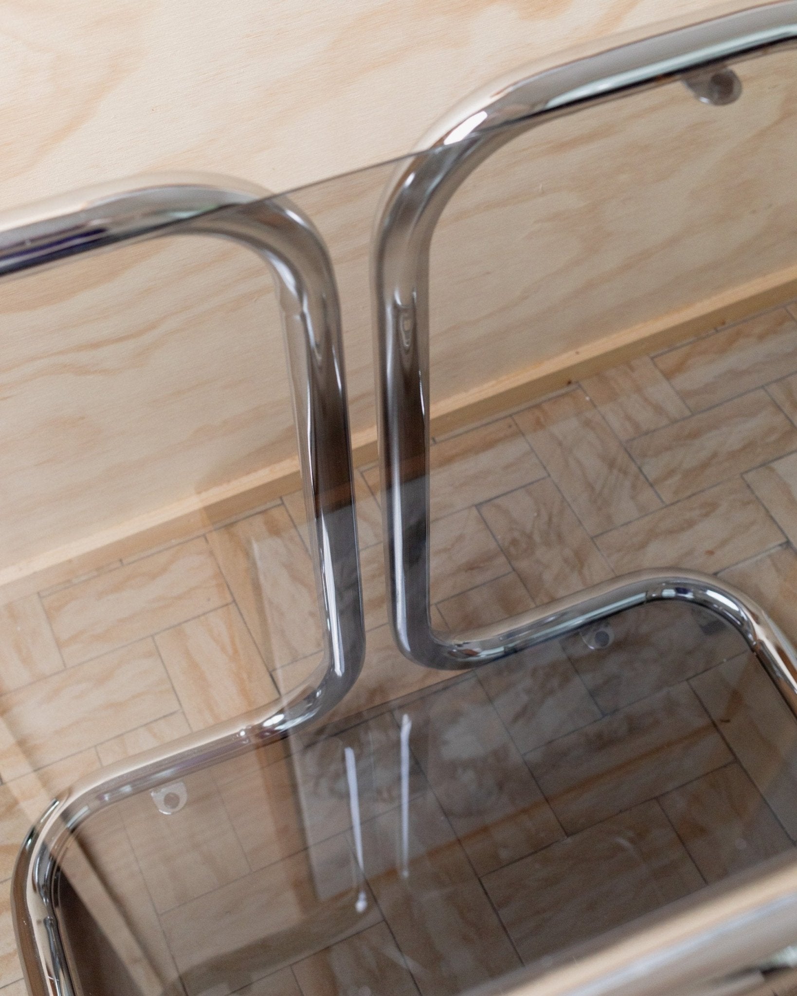 Vintage metal side table - smoked glass and chrome, 2 tiers, space age design, Italy 1980s, Bauhaus storage furniture, elegant gift - Bottega Jacobs
