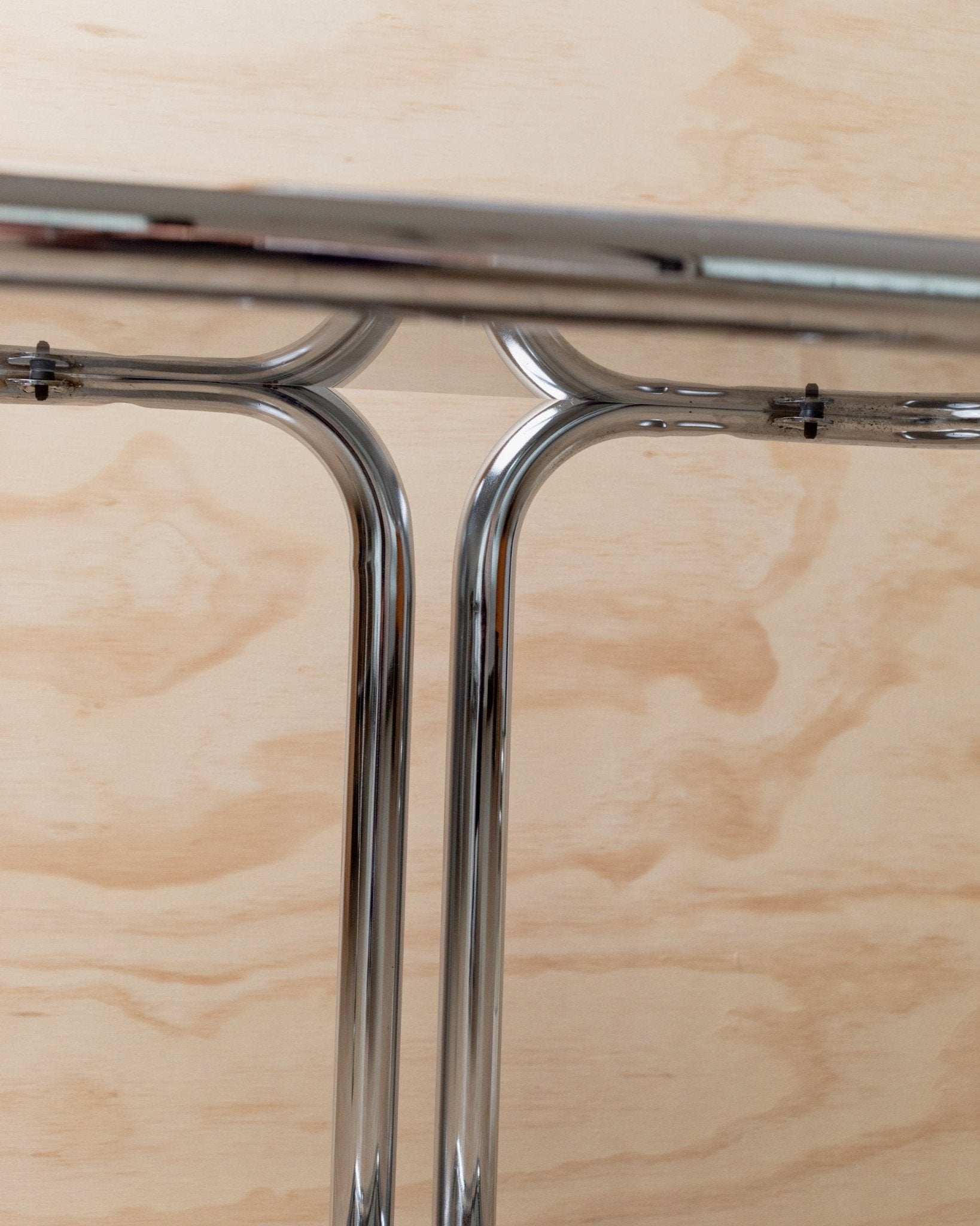 Vintage metal side table - smoked glass and chrome, 2 tiers, space age design, Italy 1980s, Bauhaus storage furniture, elegant gift - Bottega Jacobs