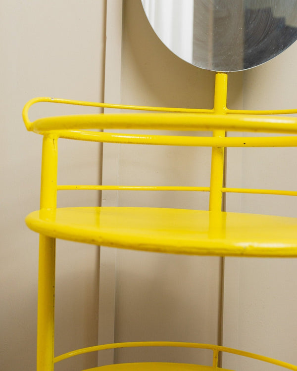 Vintage metal side table with mirror 1960s - multifunctional yellow shelf from Italy - Bottega Jacobs