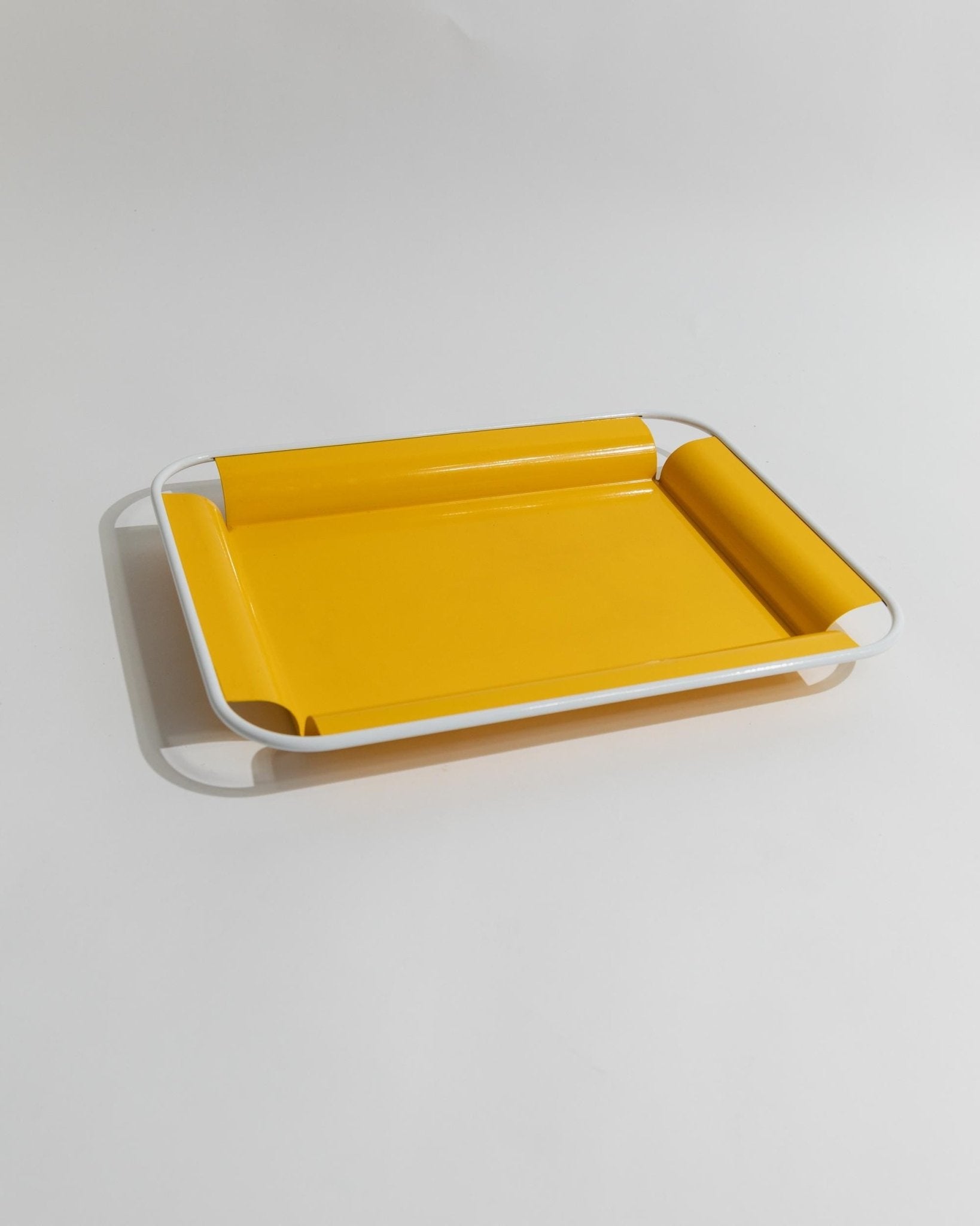 Vintage Metal Tray Yellow - with white handles - Memphis Style Italy 1980s - elegant table decoration, gift noble_Bottega Jacobs