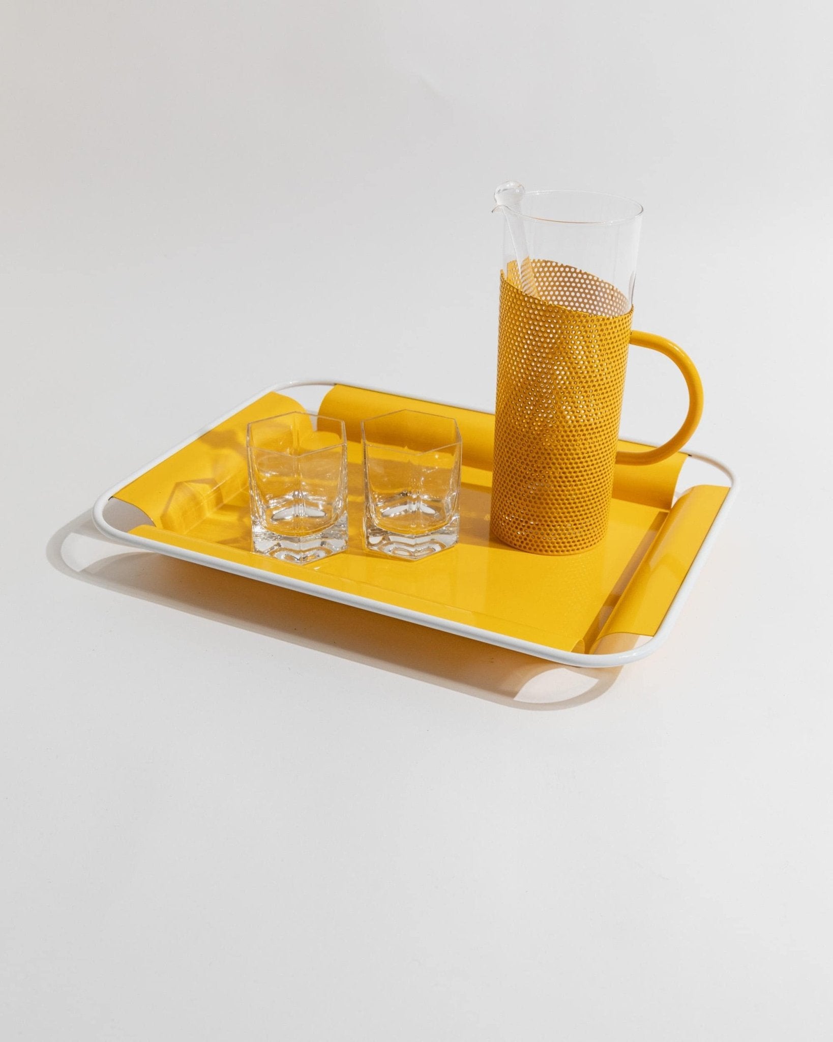 Vintage Metal Tray Yellow - with white handles - Memphis Style Italy 1980s - elegant table decoration, gift noble_Bottega Jacobs