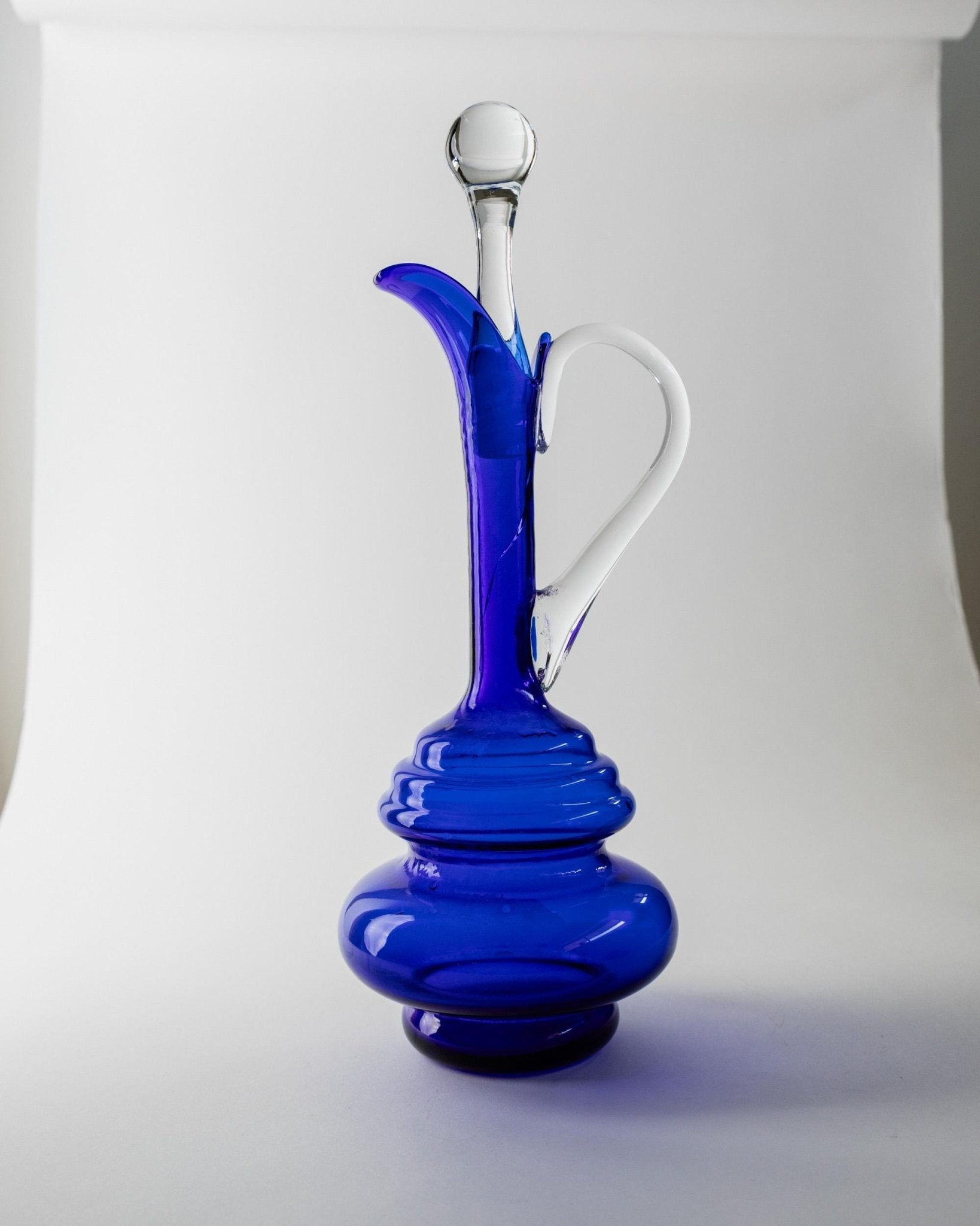 Vintage Murano Carafe - Cobalt Blue with Clear Glass Stopper and Handle - Timeless Mid Century Design Italy 60s - Glass Art, Gift Idea_Bottega Jacobs