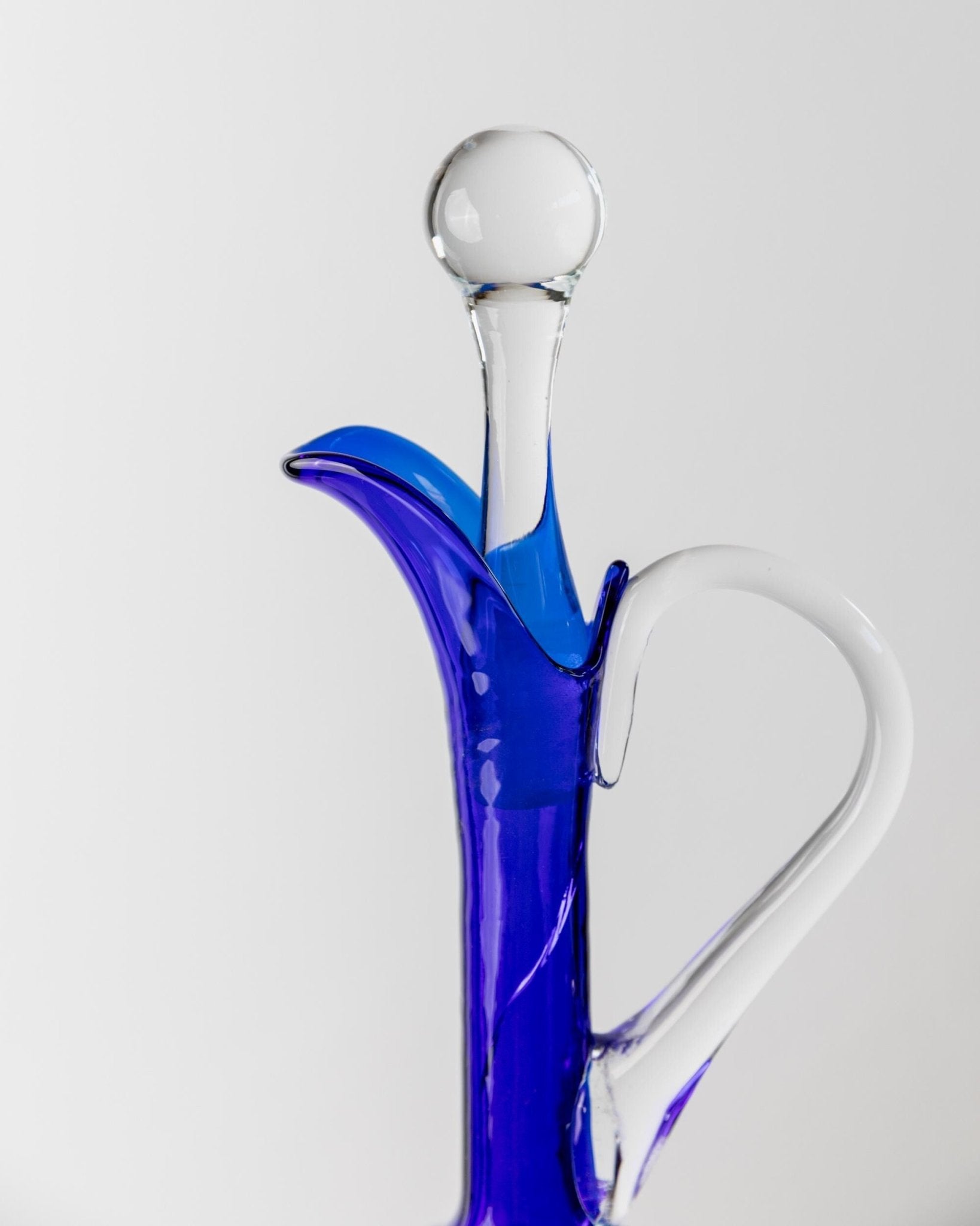Vintage Murano Carafe - Cobalt Blue with Clear Glass Stopper and Handle - Timeless Mid Century Design Italy 60s - Glass Art, Gift Idea_Bottega Jacobs