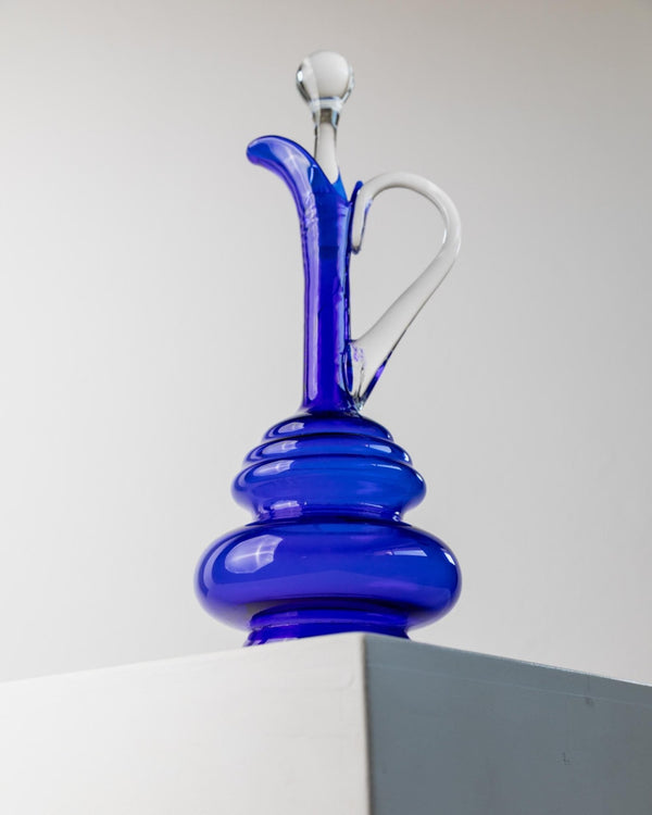 Vintage Murano Carafe - Cobalt Blue with Clear Glass Stopper and Handle - Timeless Mid Century Design Italy 60s - Glass Art, Gift Idea_Bottega Jacobs