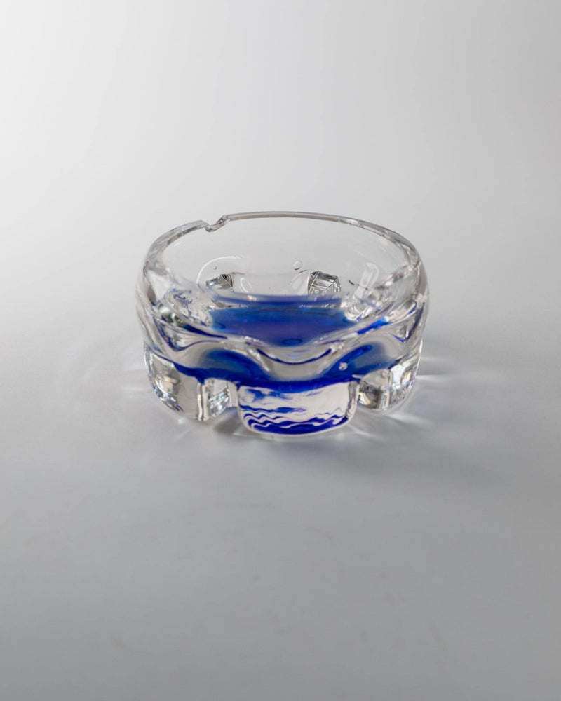 Vintage Murano Glass Ashtray blue - clear Glass with blue Bubble - Mid Century Design Italy 1970s - gift, colorful glassware, table decor_Bottega Jacobs