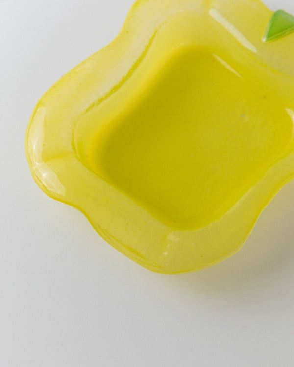 Vintage Murano glass ashtray - bright yellow, lemon motif - design Italy 1980s - gift idea, colourful retro decoration, pop art - Bottega Jacobs