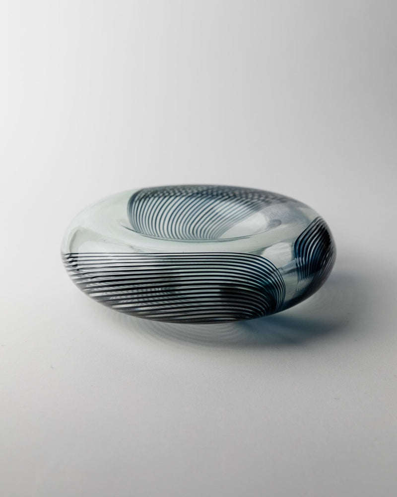 Vintage Murano Glass Bowl - Filigree Glass, Twisted Stripe Pattern, Blueish - Elegant Glassart Italy 1970s - Table Decor, Ashtray, Gift Idea_Bottega Jacobs
