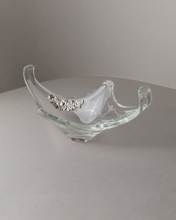 Vintage Murano glass bowl with silver detail - pointed bowl, sterling silver flowers - Italy 1970s - glass art, elegant gift idea - Bottega Jacobs
