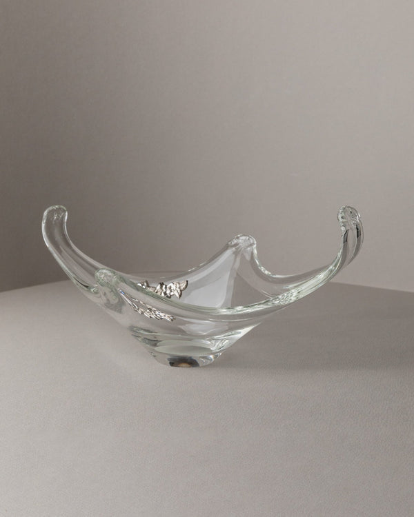Vintage Murano glass bowl with silver detail - pointed bowl, sterling silver flowers - Italy 1970s - glass art, elegant gift idea - Bottega Jacobs