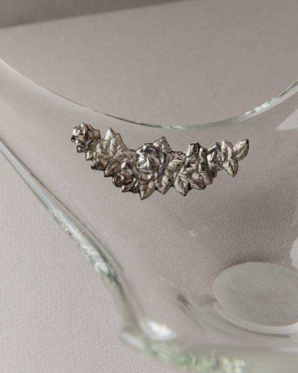Vintage Murano glass bowl with silver detail - pointed bowl, sterling silver flowers - Italy 1970s - glass art, elegant gift idea - Bottega Jacobs