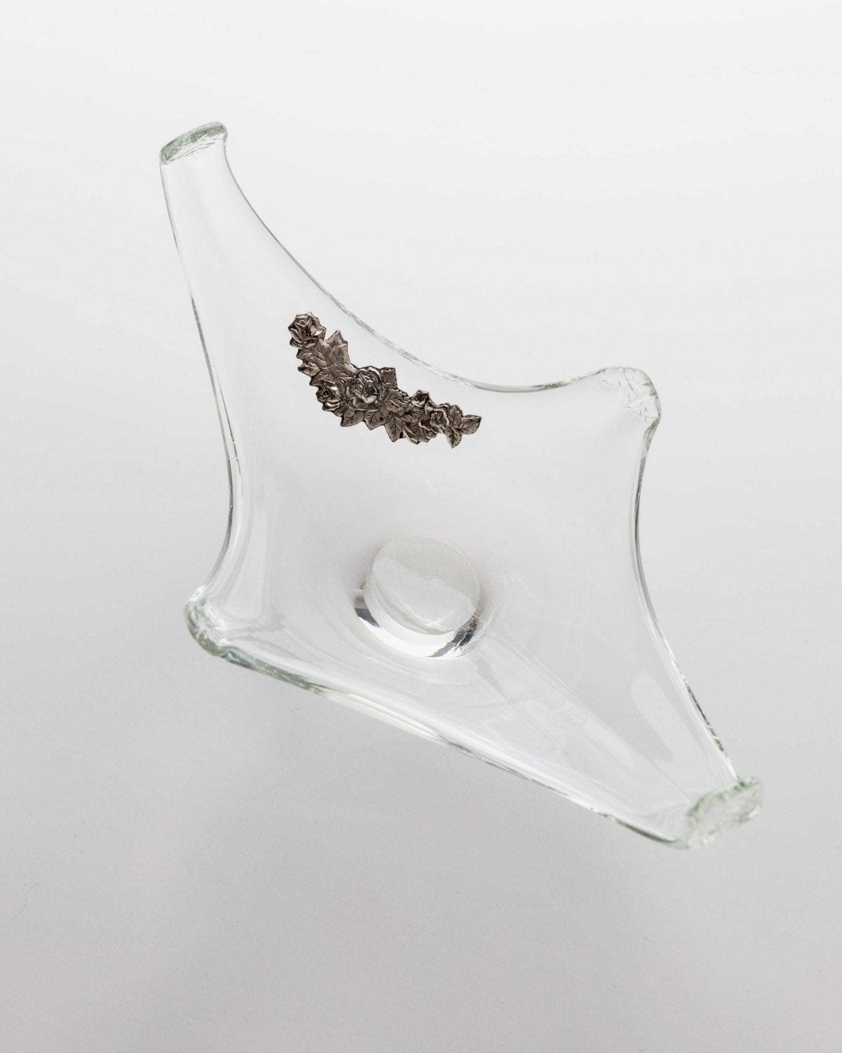 Vintage Murano glass bowl with silver detail - pointed bowl, sterling silver flowers - Italy 1970s - glass art, elegant gift idea - Bottega Jacobs