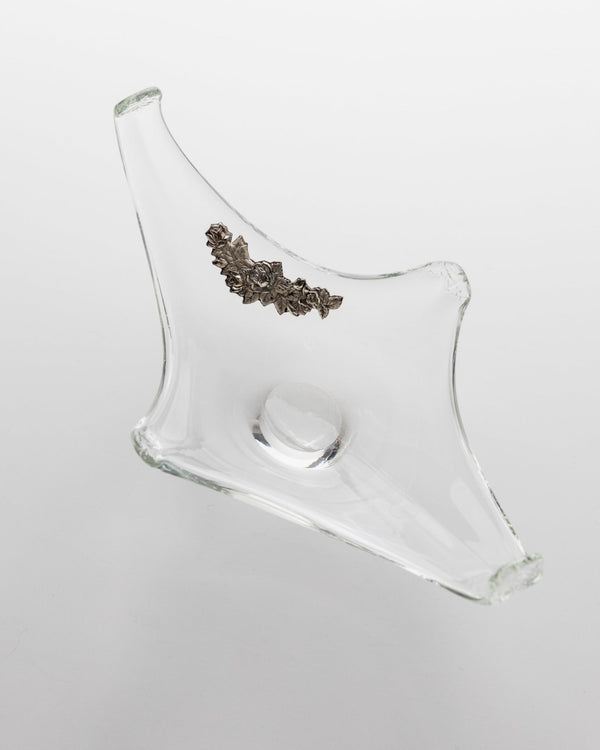 Vintage Murano glass bowl with silver detail - pointed bowl, sterling silver flowers - Italy 1970s - glass art, elegant gift idea - Bottega Jacobs