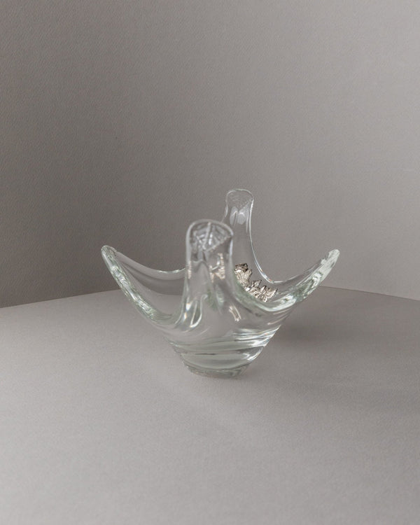 Vintage Murano glass bowl with silver detail - pointed bowl, sterling silver flowers - Italy 1970s - glass art, elegant gift idea - Bottega Jacobs