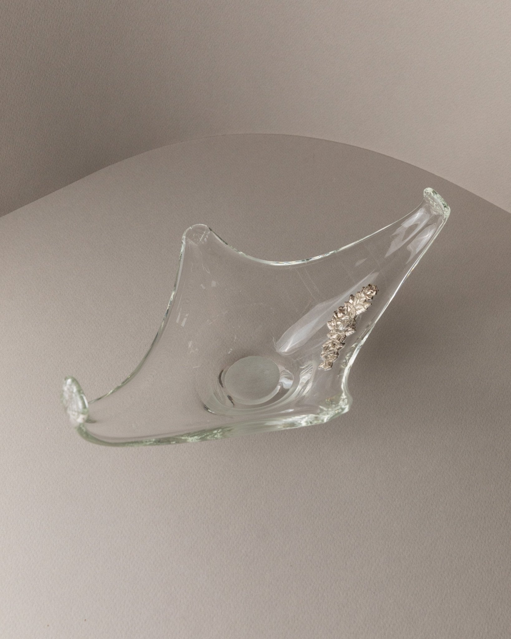Vintage Murano glass bowl with silver detail - pointed bowl, sterling silver flowers - Italy 1970s - glass art, elegant gift idea - Bottega Jacobs