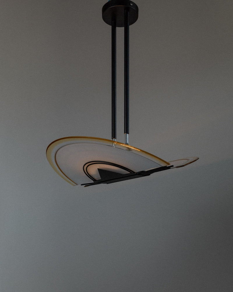 Vintage Murano Glass Ceiling Light - Geometric Shape, White and Yellow Glass, Black Metal - Italy Memphis Style 80s - Home Decor, Gift Idea_Bottega Jacobs