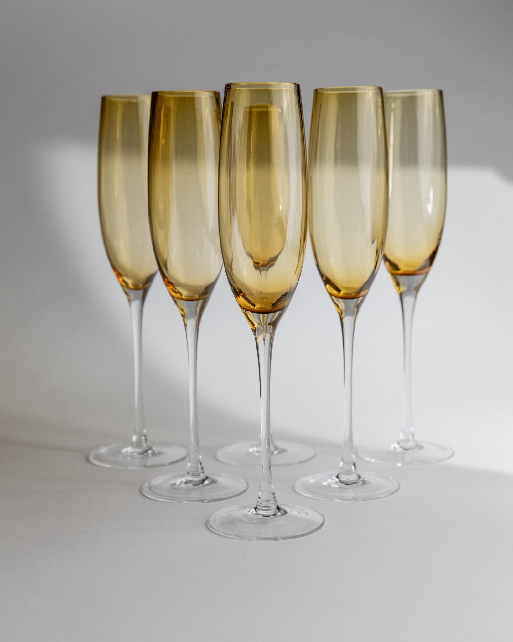 Vintage Murano Glass Champagne Glasses Set of 6 - Amber and Clear Stems - Mid Century Italy 1970s - Gift Idea Elegant, Retro Table Decor_Bottega Jacobs