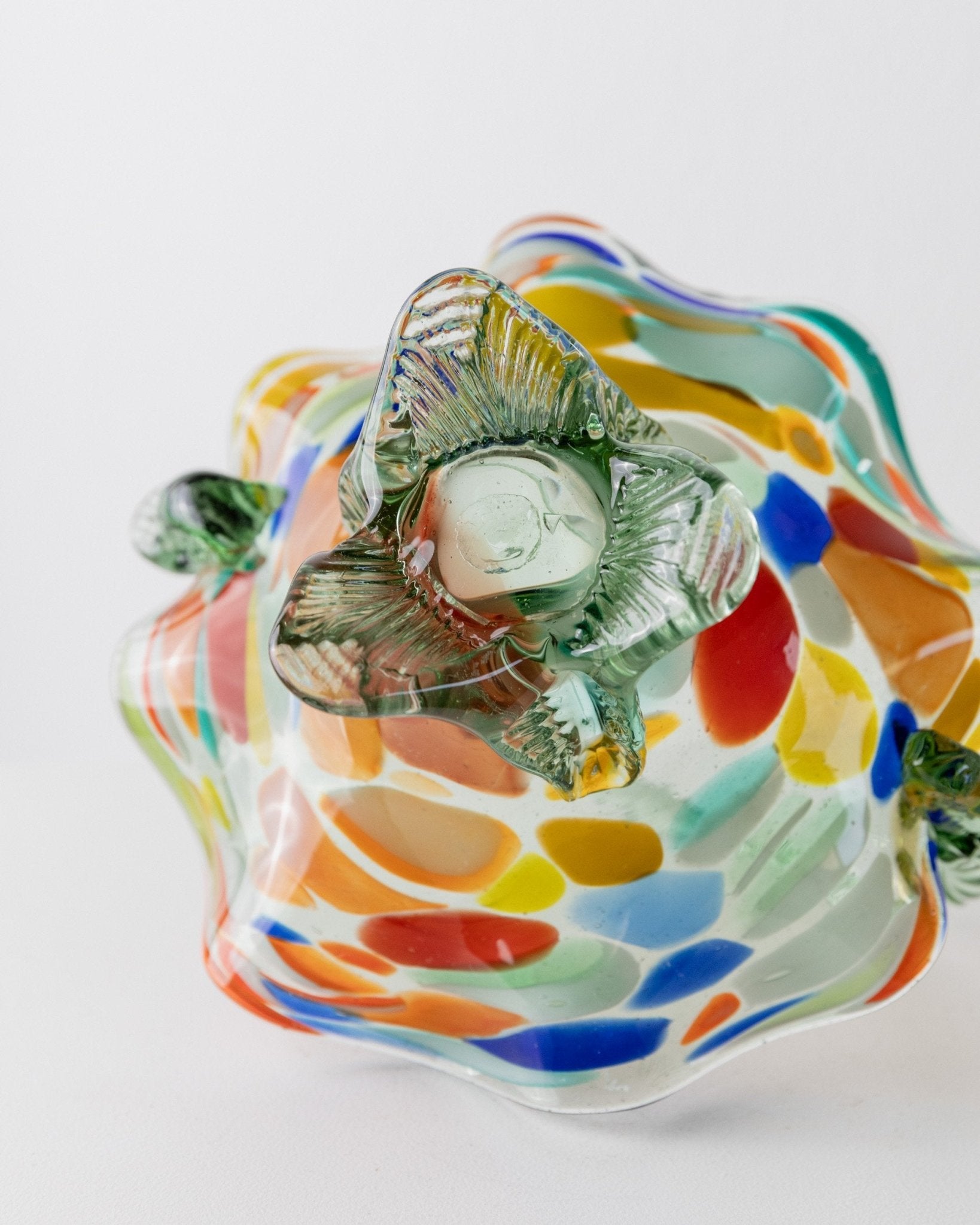Vintage Murano glass handle bowl - colourful polka dots - Mid Century Design Italy 1970s - Decorative glass art colourful, elegant gift idea - Bottega Jacobs
