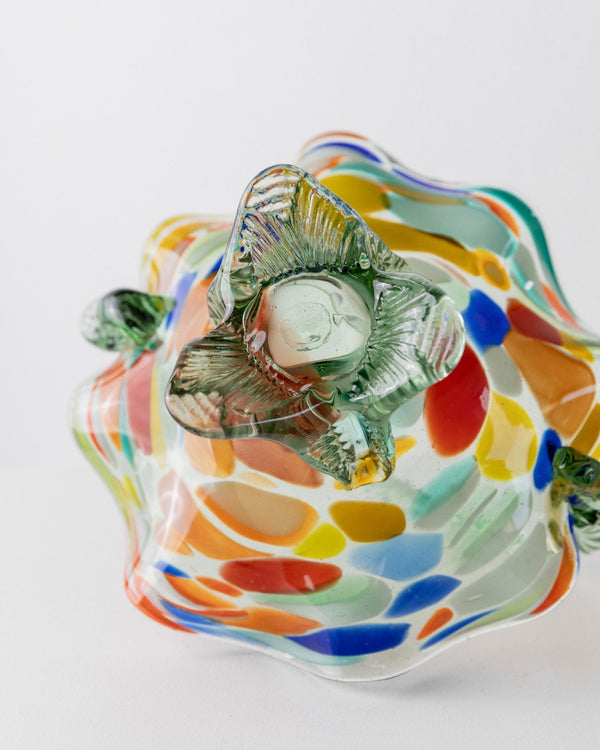 Vintage Murano glass handle bowl - colourful polka dots - Mid Century Design Italy 1970s - Decorative glass art colourful, elegant gift idea - Bottega Jacobs