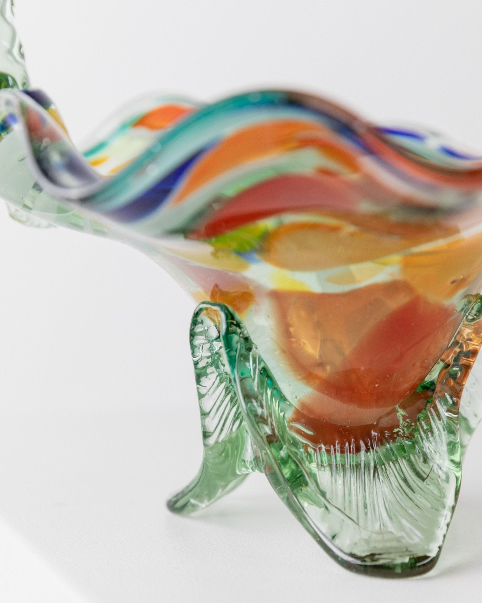Vintage Murano glass handle bowl - colourful polka dots - Mid Century Design Italy 1970s - Decorative glass art colourful, elegant gift idea - Bottega Jacobs