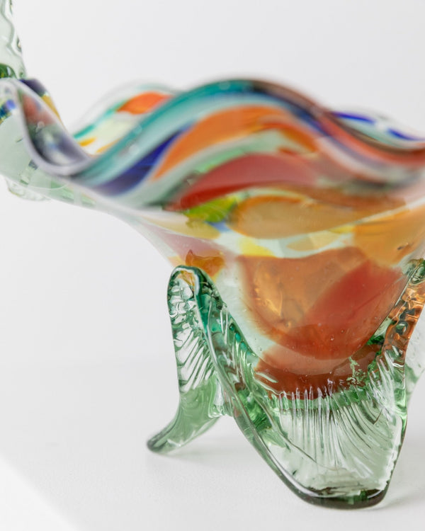 Vintage Murano glass handle bowl - colourful polka dots - Mid Century Design Italy 1970s - Decorative glass art colourful, elegant gift idea - Bottega Jacobs