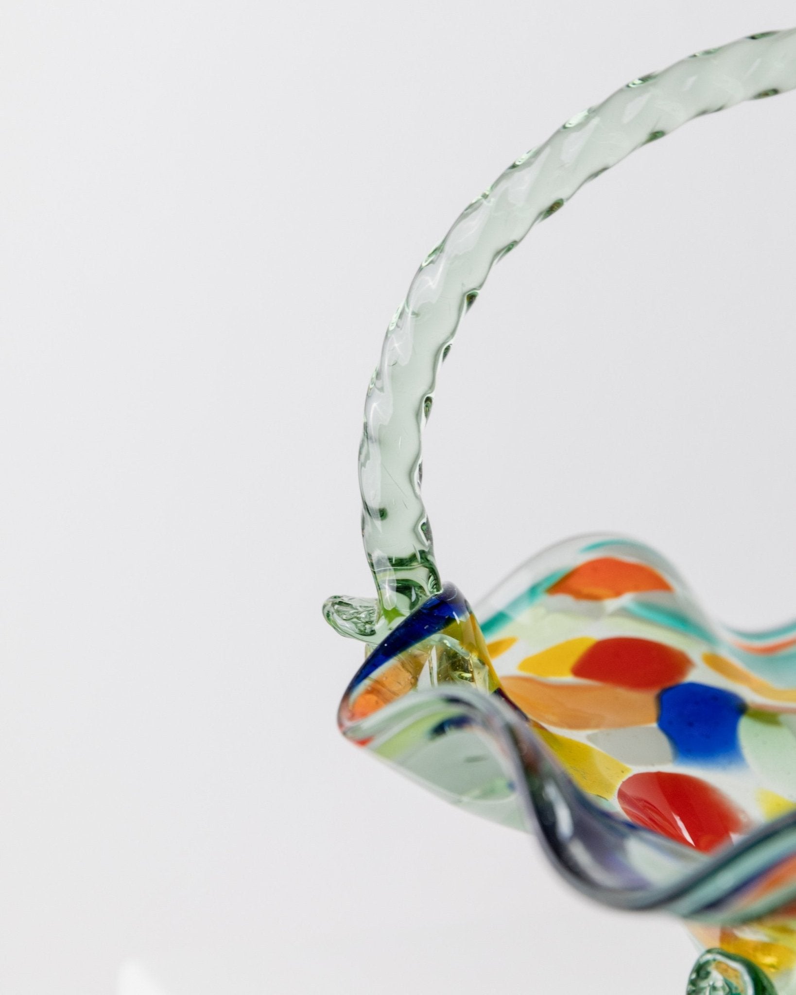 Vintage Murano glass handle bowl - colourful polka dots - Mid Century Design Italy 1970s - Decorative glass art colourful, elegant gift idea - Bottega Jacobs