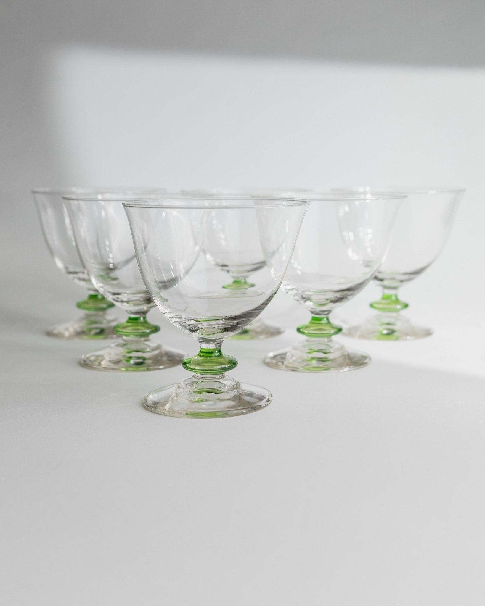 Vintage Murano Glass Set of 6 - Green Bubble Stem Cocktail Glasses - Mid Century Design Italy 1970s - Gift Idea Elegant, Retro Table Decor_Bottega Jacobs