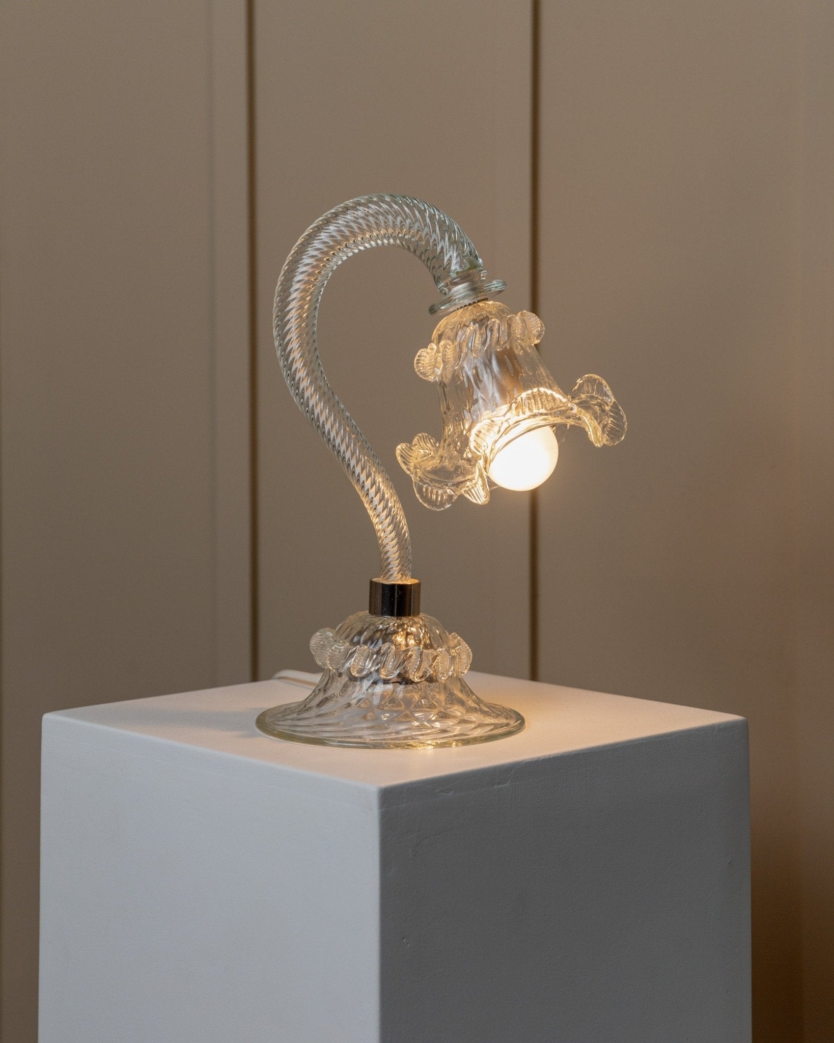 Vintage Murano glass table lamp 1950s - curved Murano glass - Hollywood Regency style - Italy - Bottega Jacobs