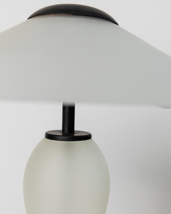Vintage Murano Glass Table Lamp - Memphis Style, White Frosted Glass, Black Metal Details - Italy 1980s - Timeless minimal Style, Gift Idea_Bottega Jacobs