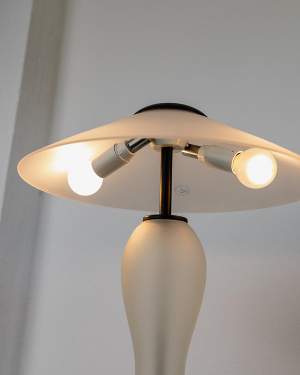 Vintage Murano Glass Table Lamp - Memphis Style, White Frosted Glass, Black Metal Details - Italy 1980s - Timeless minimal Style, Gift Idea_Bottega Jacobs