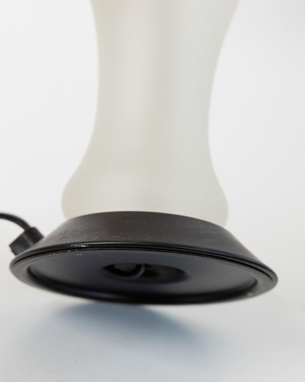 Vintage Murano Glass Table Lamp - Memphis Style, White Frosted Glass, Black Metal Details - Italy 1980s - Timeless minimal Style, Gift Idea_Bottega Jacobs