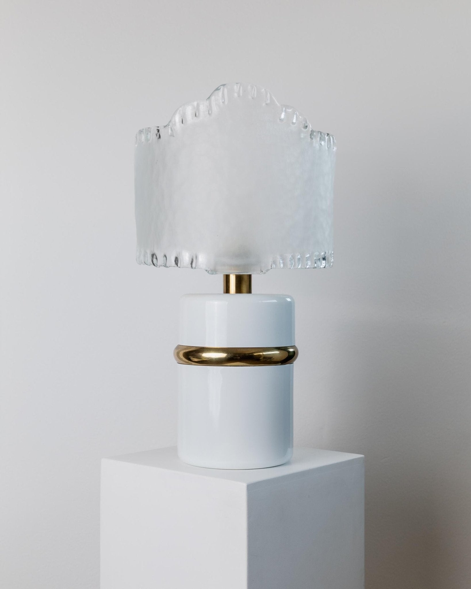 Vintage Murano Glass Table Lamp – White, Gold Metal Base, Frosted Glass Shade – Italy 1980s Design – Elegant Home Decor, Bedside Lamps, Gift_Bottega Jacobs