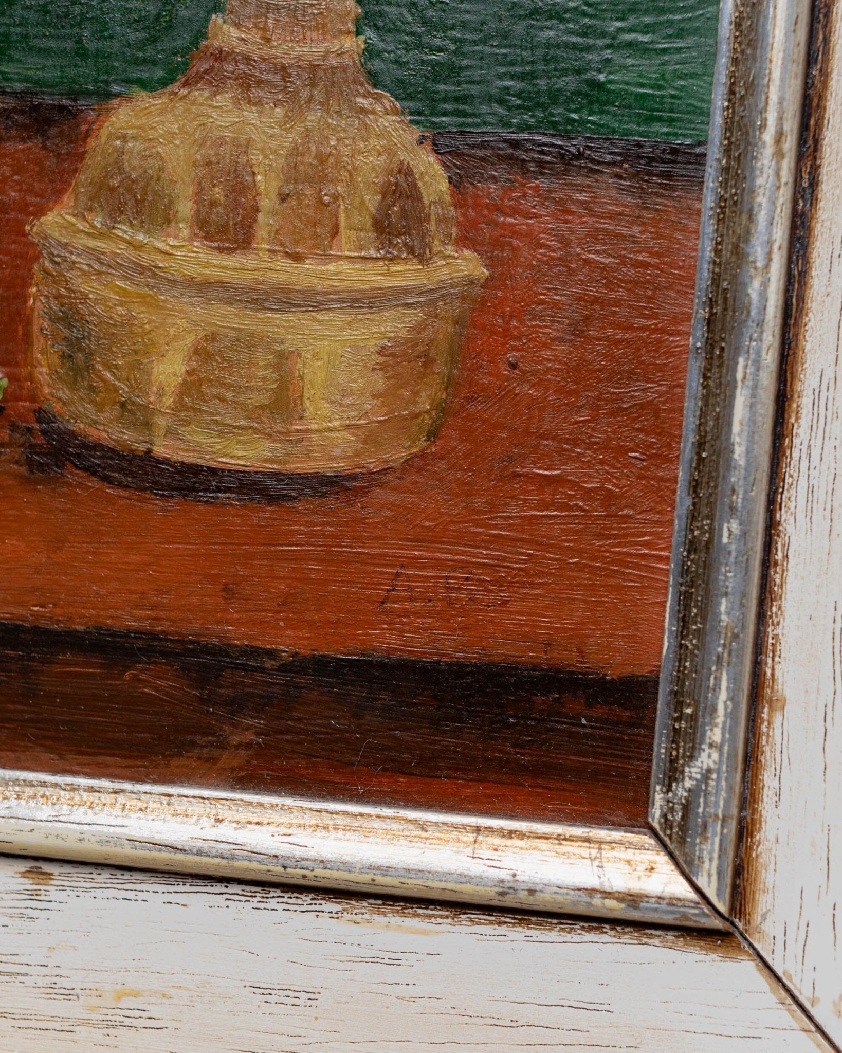 Vintage oil painting single piece - oil paint wood - original wooden frame - naive art still life - Italy 1970s - Bottega Jacobs