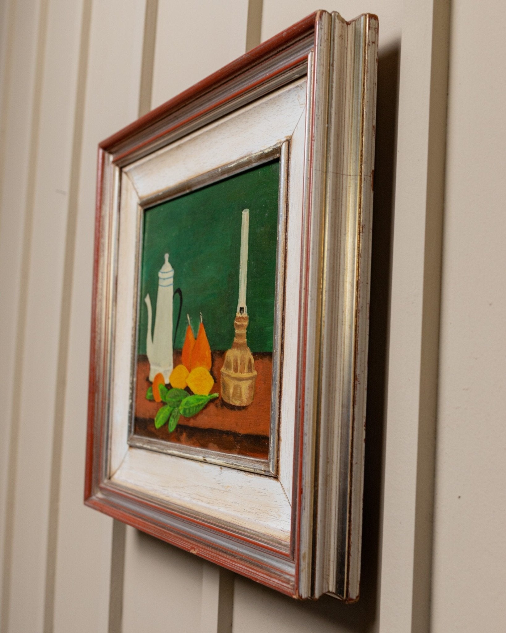 Vintage oil painting single piece - oil paint wood - original wooden frame - naive art still life - Italy 1970s - Bottega Jacobs