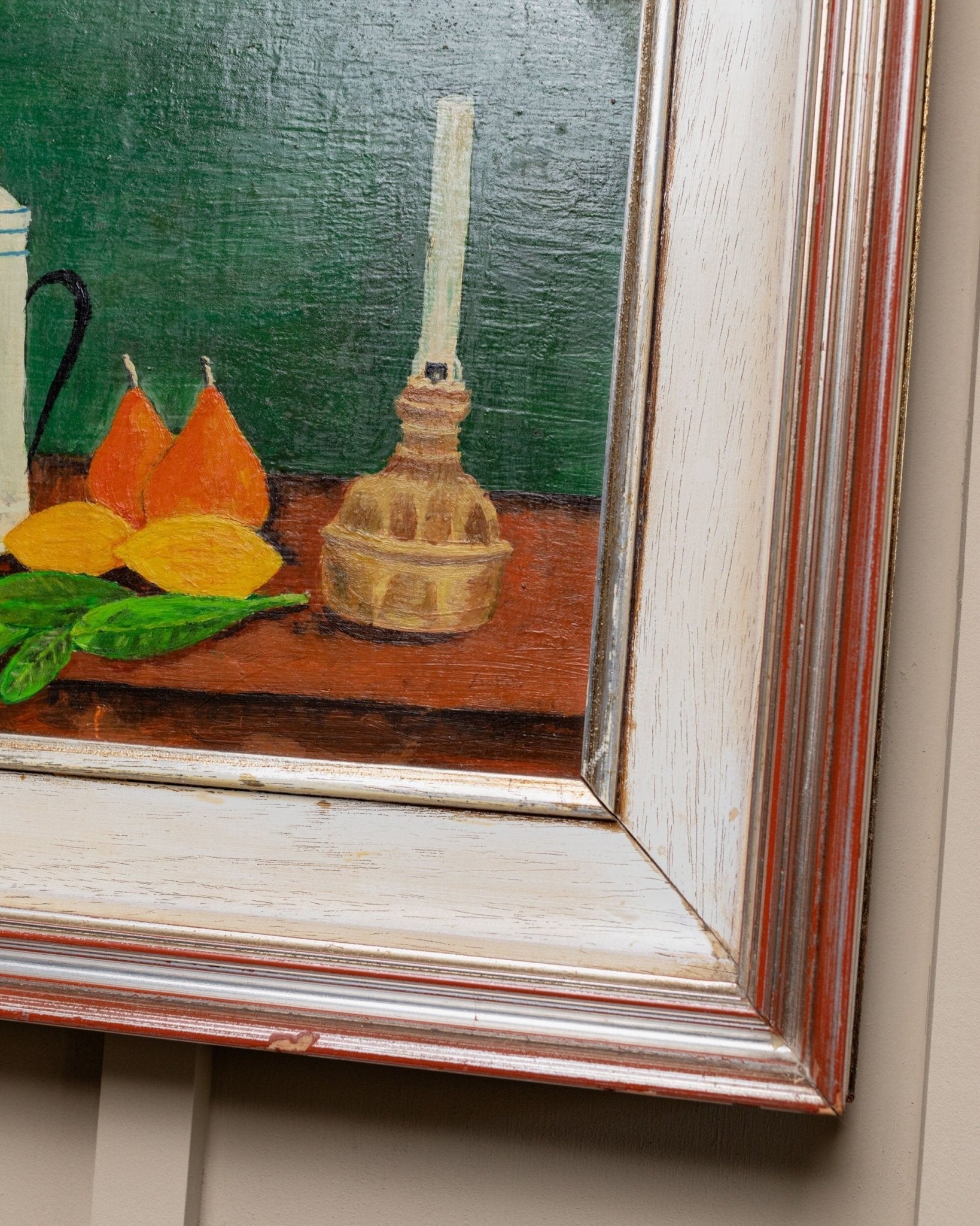 Vintage oil painting single piece - oil paint wood - original wooden frame - naive art still life - Italy 1970s - Bottega Jacobs