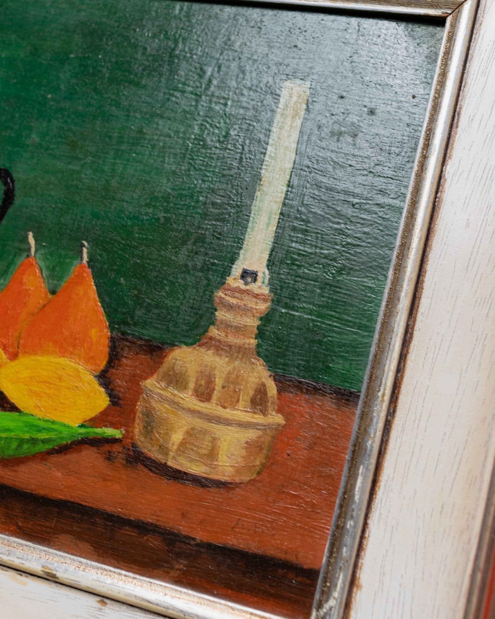 Vintage oil painting single piece - oil paint wood - original wooden frame - naive art still life - Italy 1970s - Bottega Jacobs