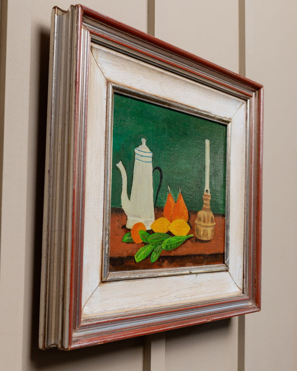 Vintage oil painting single piece - oil paint wood - original wooden frame - naive art still life - Italy 1970s - Bottega Jacobs
