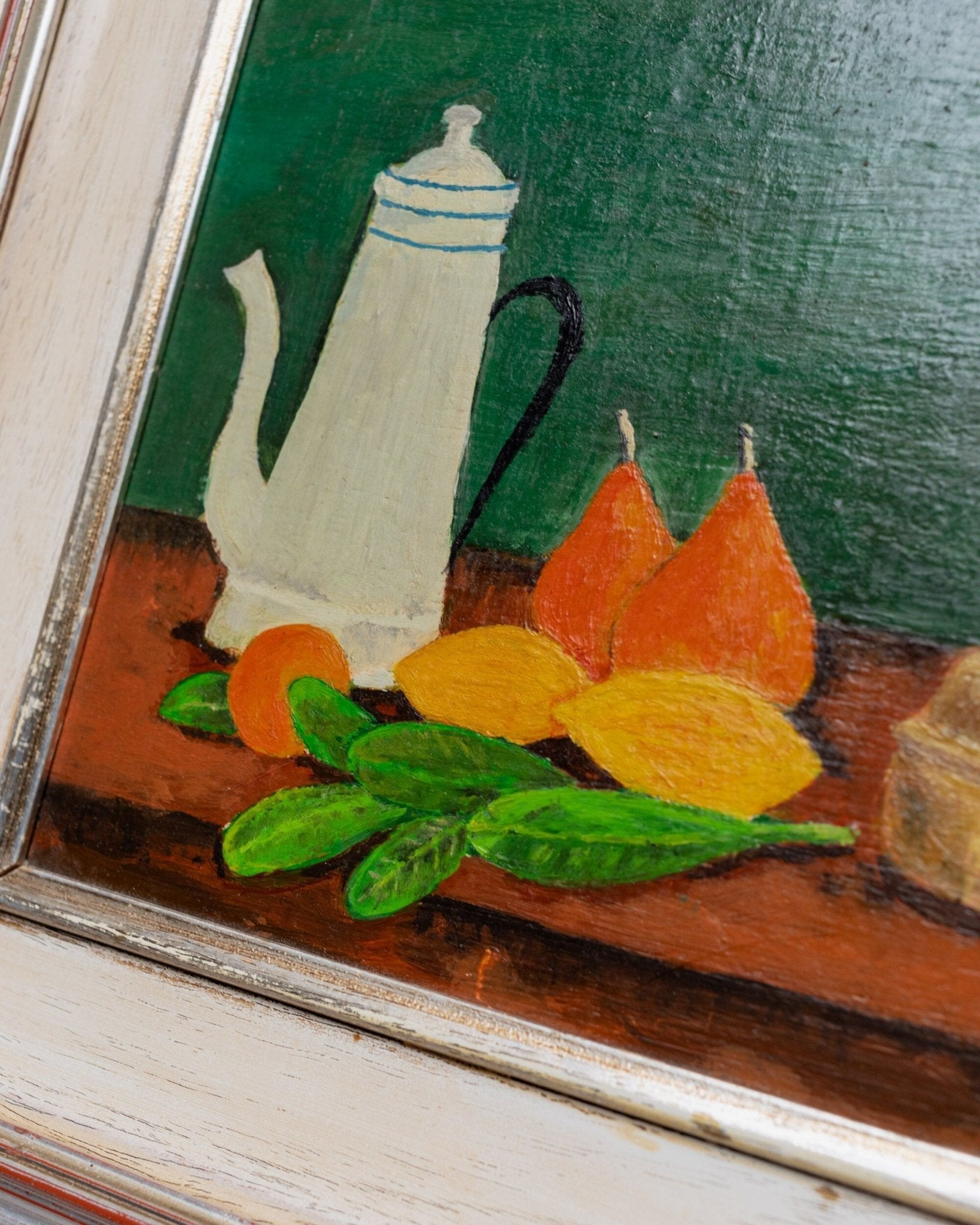 Vintage oil painting single piece - oil paint wood - original wooden frame - naive art still life - Italy 1970s - Bottega Jacobs