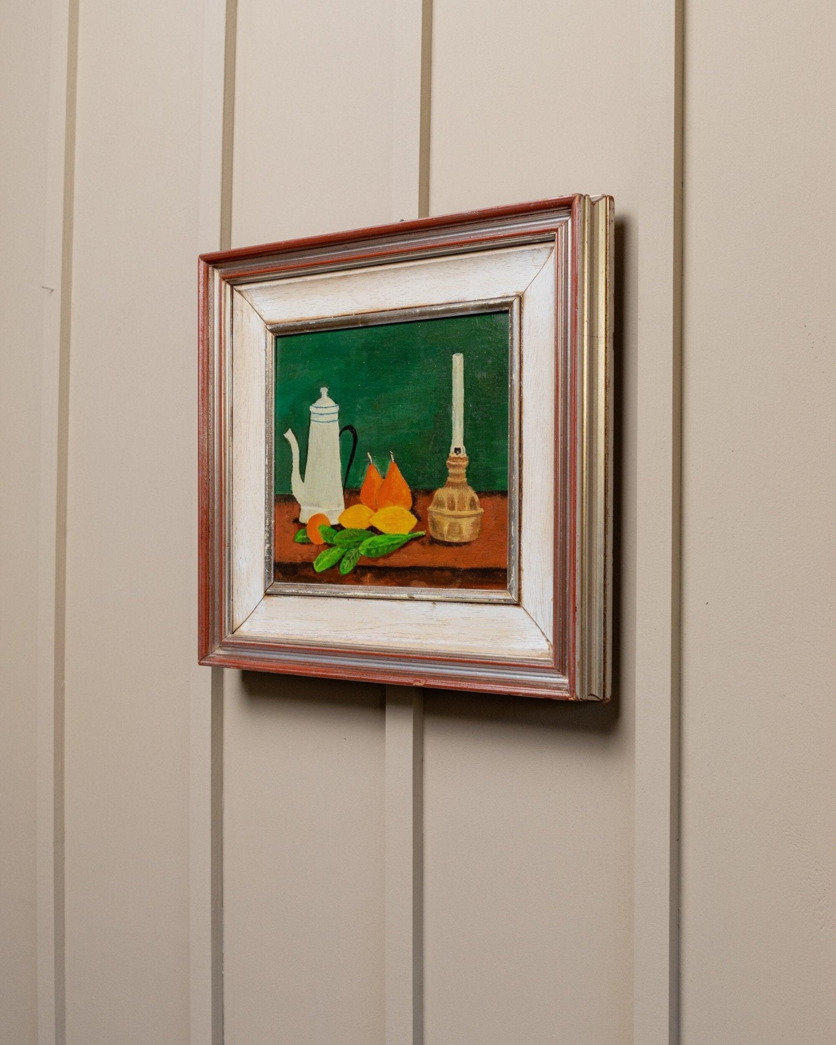 Vintage oil painting single piece - oil paint wood - original wooden frame - naive art still life - Italy 1970s - Bottega Jacobs