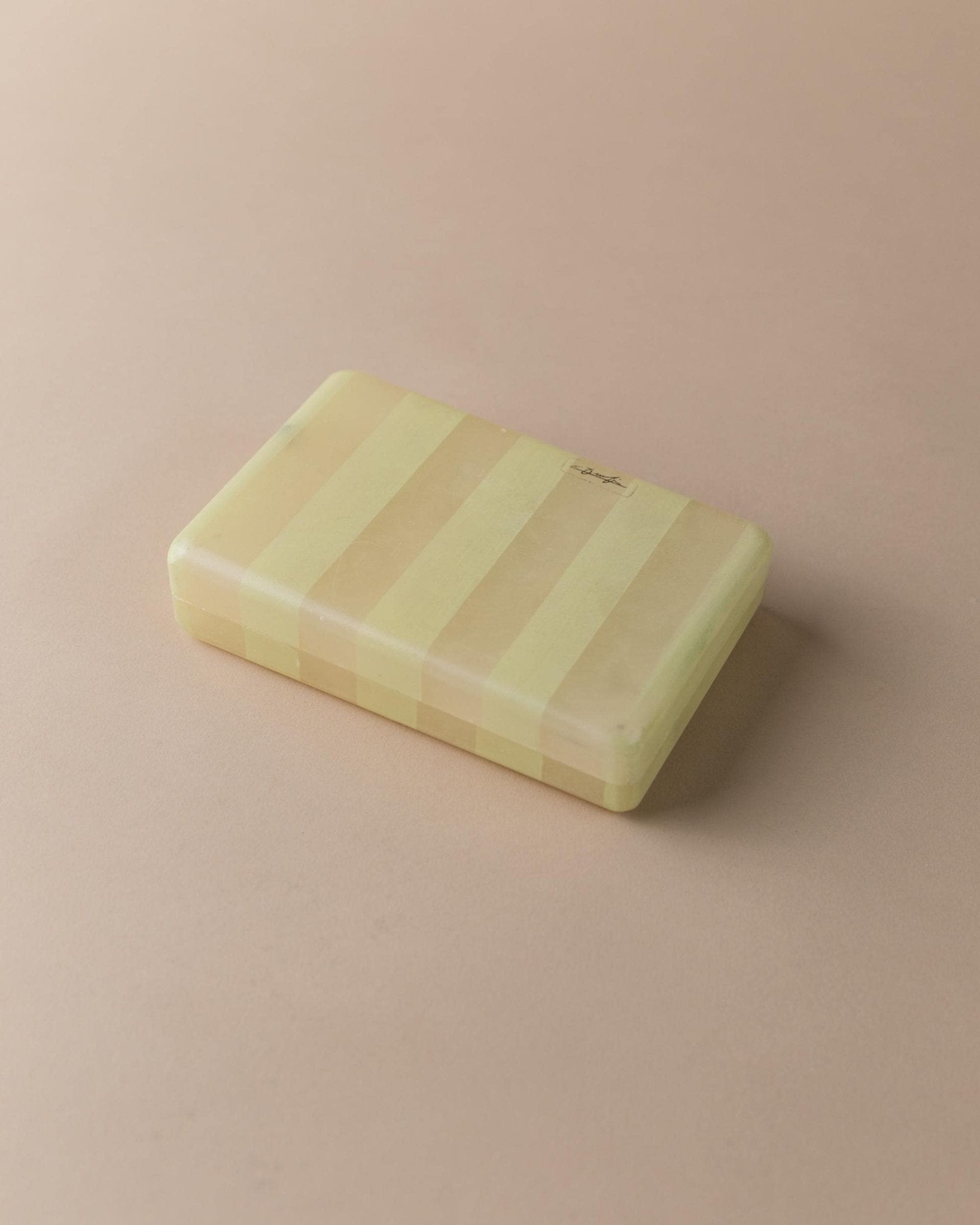 Vintage Onyx Lidded Box with Stripes - For Cigarettes or Jewelry - Yellow Stone, Handpainted Italy 1970s - Decorative Piece, Elegant Gift_Bottega Jacobs