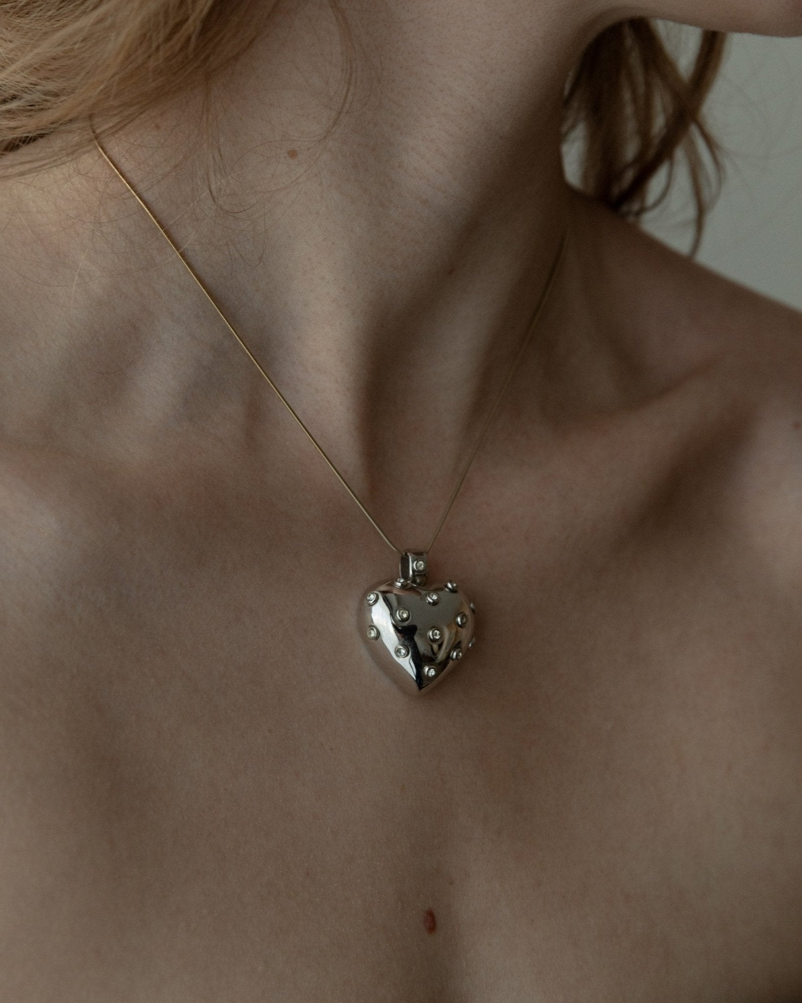 Vintage pendant heart plastic sterling silver - timeless design Italy 1970s - with gemstones retro statement jewellery, gift noble - Bottega Jacobs