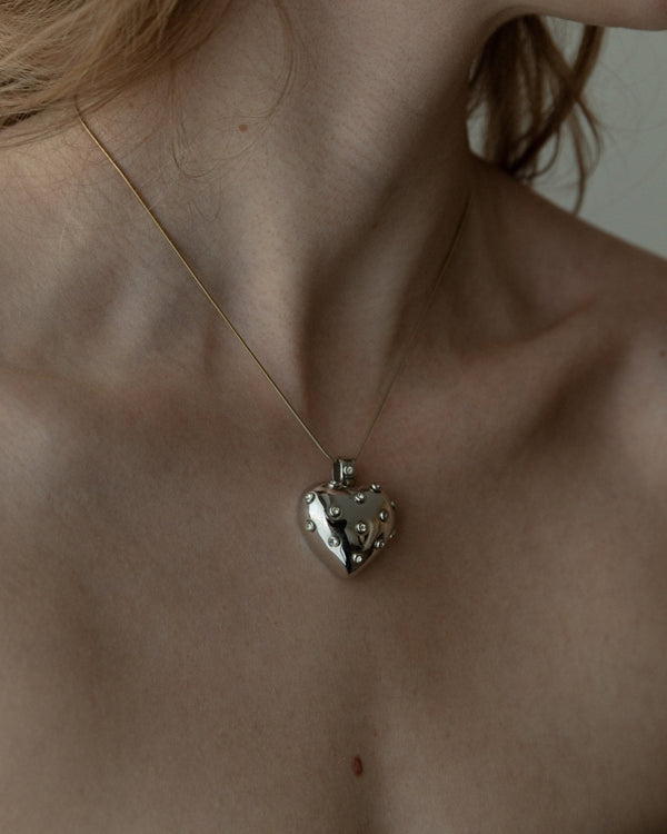Vintage pendant heart plastic sterling silver - timeless design Italy 1970s - with gemstones retro statement jewellery, gift noble - Bottega Jacobs