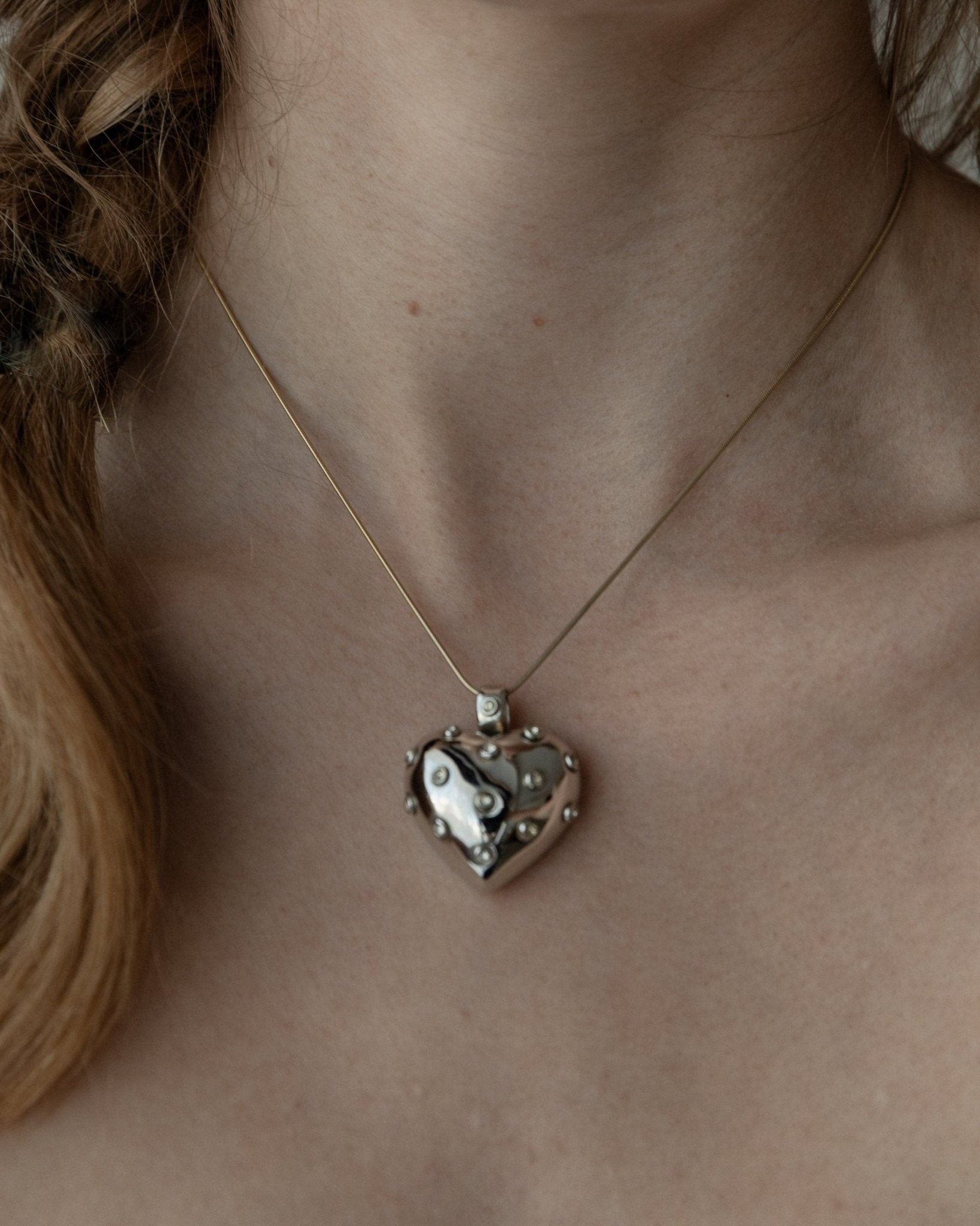 Vintage pendant heart plastic sterling silver - timeless design Italy 1970s - with gemstones retro statement jewellery, gift noble - Bottega Jacobs