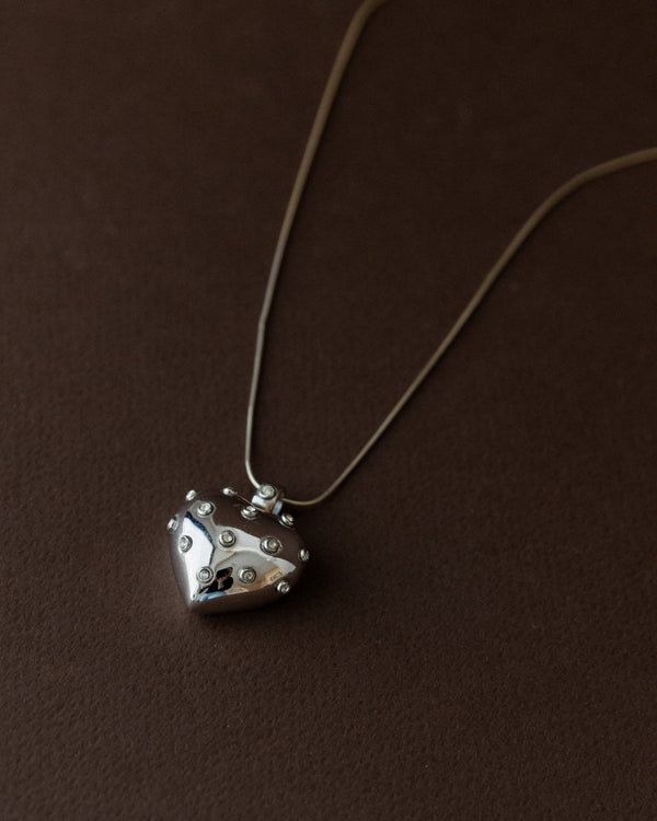 Vintage pendant heart plastic sterling silver - timeless design Italy 1970s - with gemstones retro statement jewellery, gift noble - Bottega Jacobs