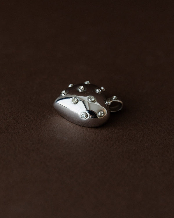 Vintage pendant heart plastic sterling silver - timeless design Italy 1970s - with gemstones retro statement jewellery, gift noble - Bottega Jacobs
